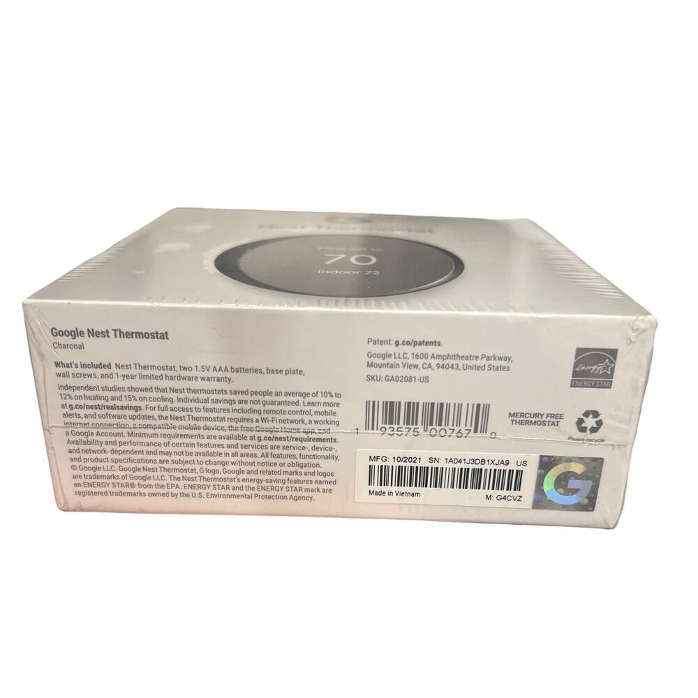 Google G4CVZ Nest Smart Thermostat, Charcoal, Factory Sealed - Picture 4 of 9